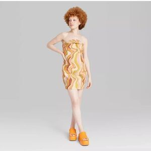 🆕🔥Retro Print Wild Fable Twill Tube Bodycon Mini Dress